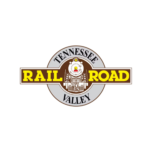 A logo for tennessee railroad valley with a train on it