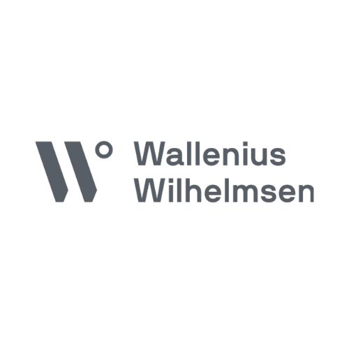 The wallenius wilhelmsen logo is a gray logo on a white background.