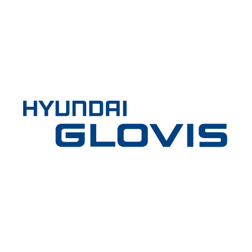 The logo for hyundai glovis is blue and white on a white background.