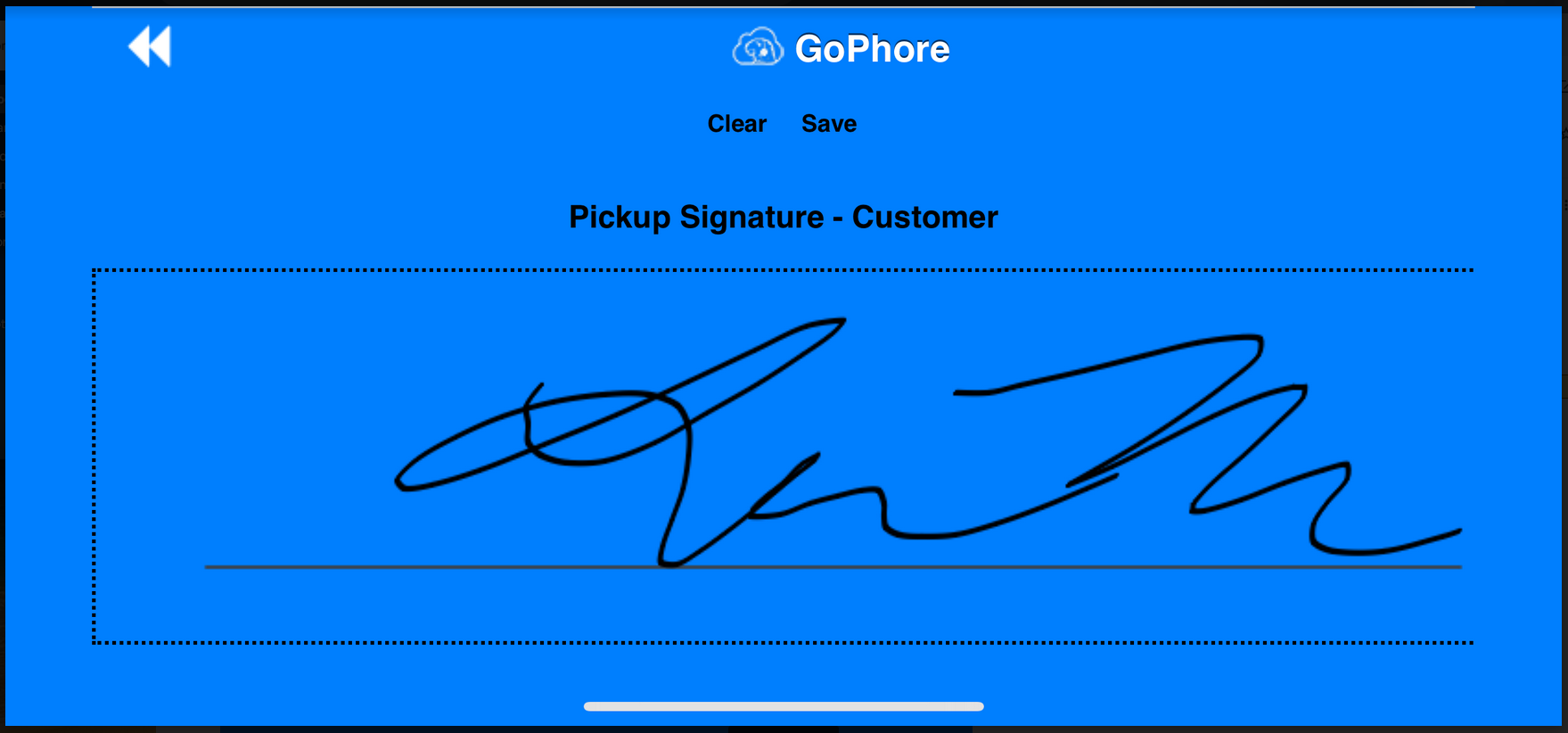 A blue screen with a signature on it