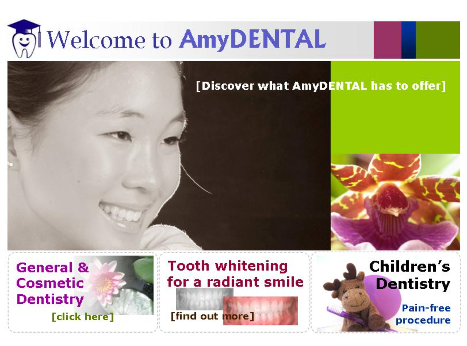 an ad for amy dental shows a woman smiling