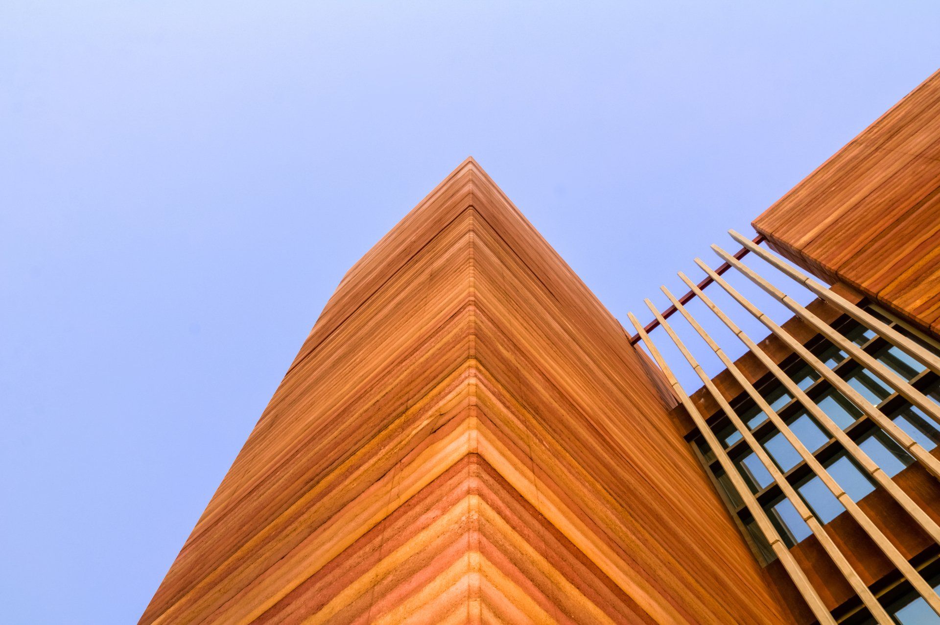 looking up at the tallest rammed earth tower in the world