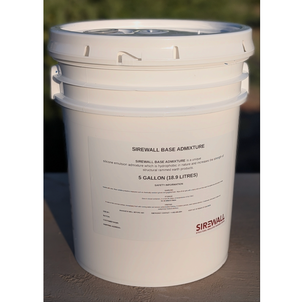 5 gallon bucket containing SIREWALL base admixture