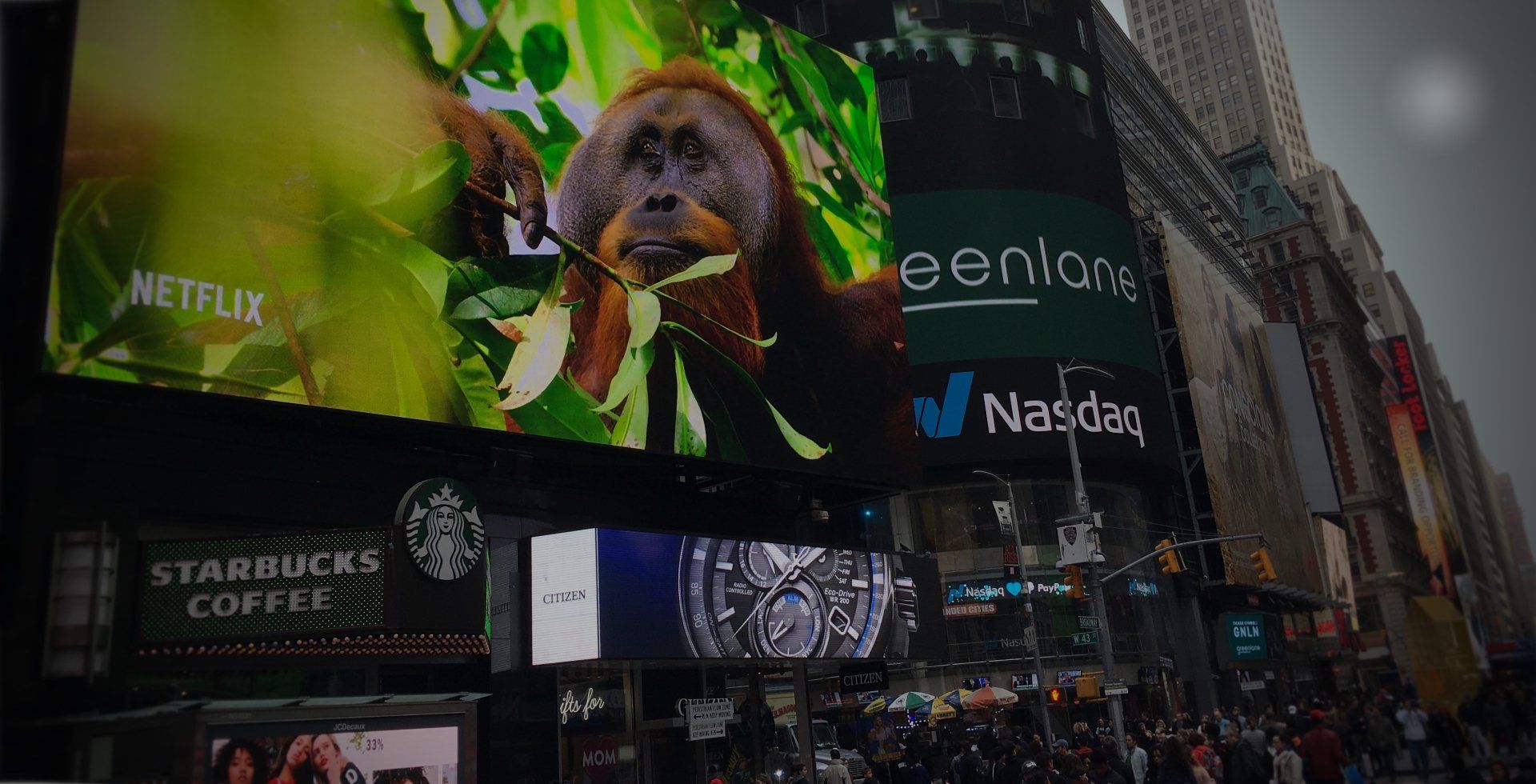 our planet billboard with orangutan in times square new york city