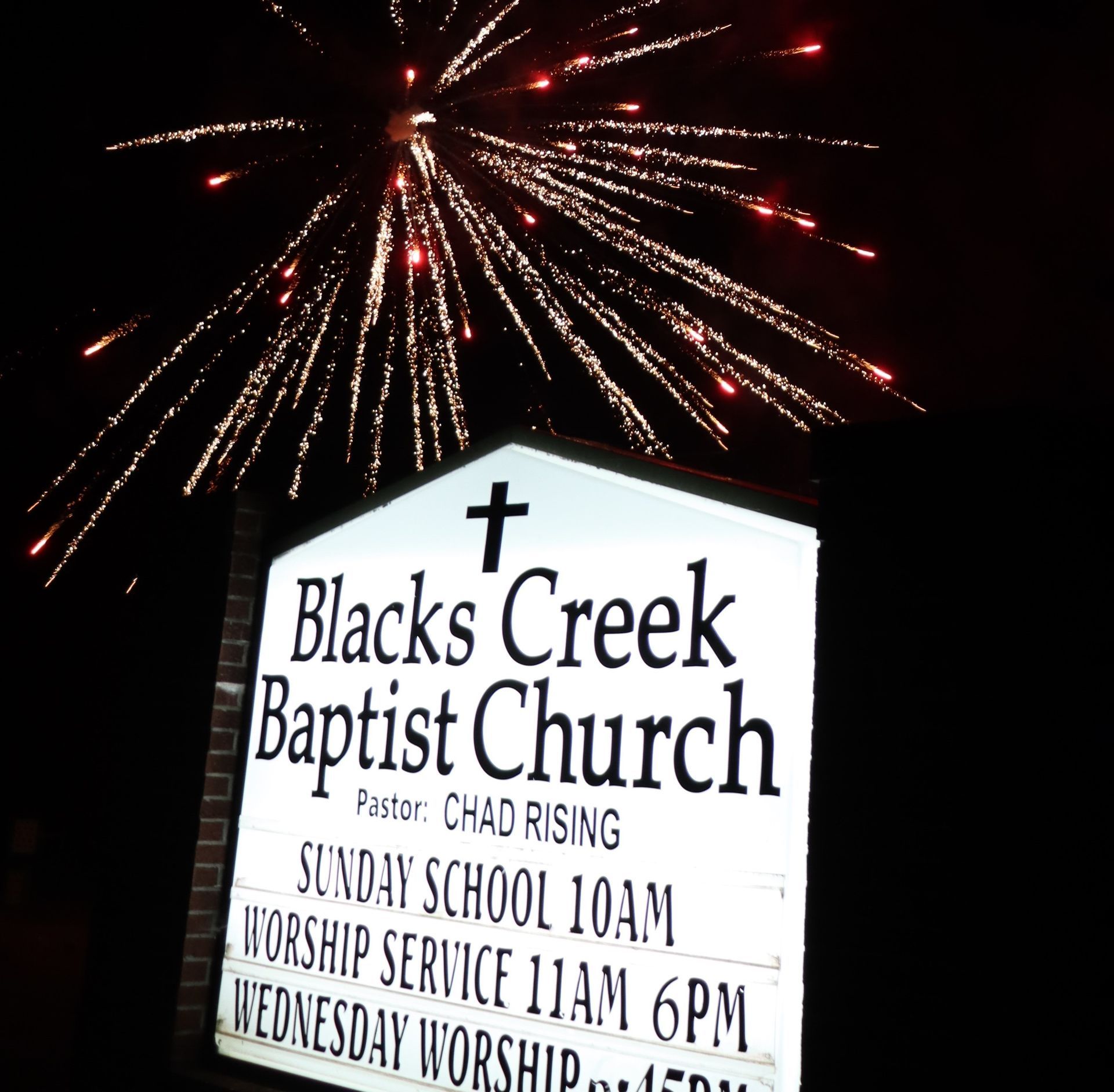 Fireworks at church sign