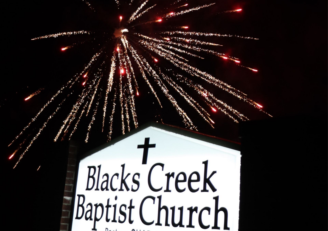 Fireworks at church sign