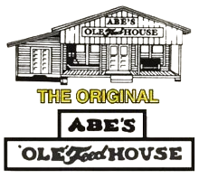 A black and white logo for abe 's ole food house