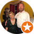 A man and a woman are posing for a picture in a circle with an orange star.