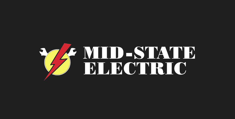 The logo for mid-state electric has a lightning bolt on it.