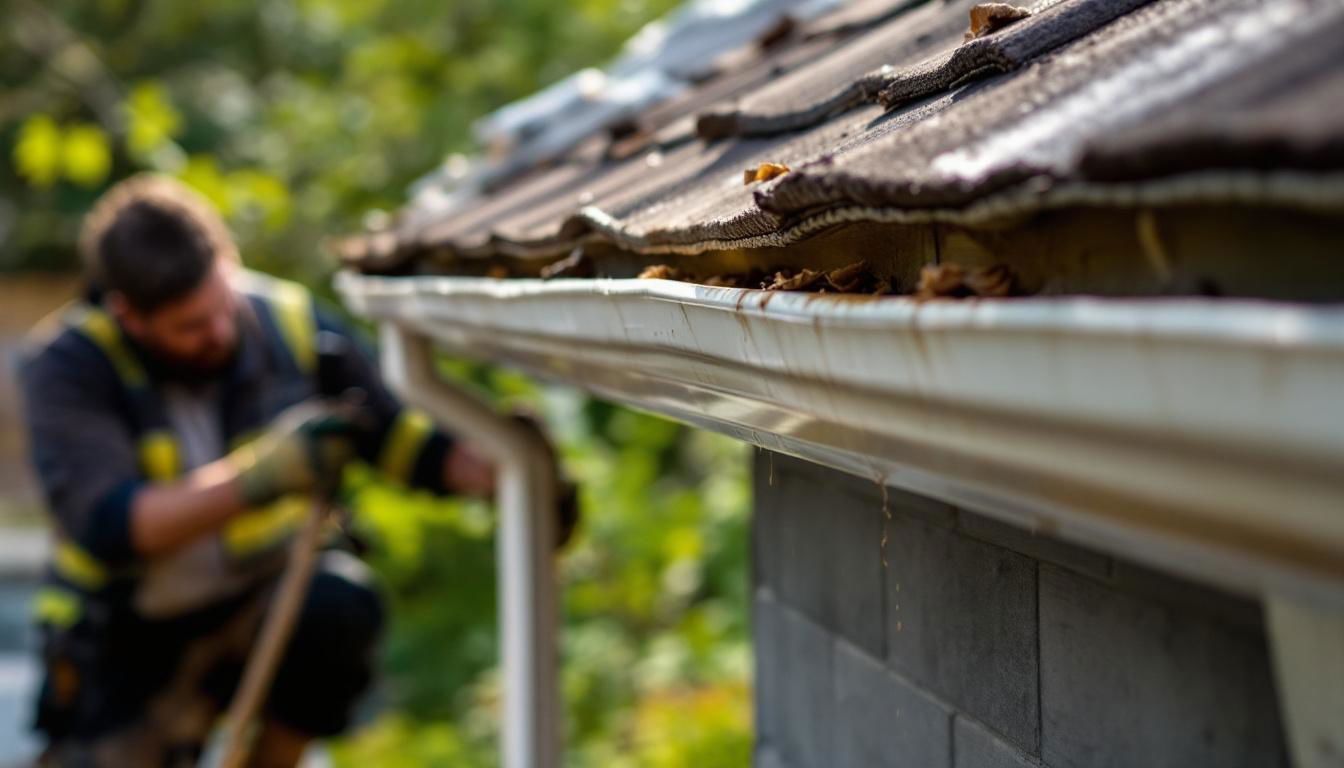 Licensed gutter installation team installing seamless gutters on residential home