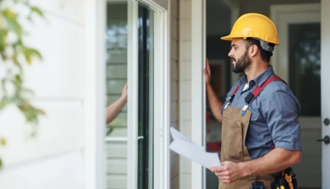 Licensed gutter contractor showing credentials to homeowner during consultation