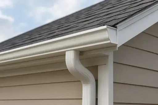 close up of corner of Wichita home showcasing k-style gutter