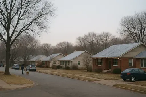 Wichita suburban neighborhood with multiple homes visible during late fall with leafless trees