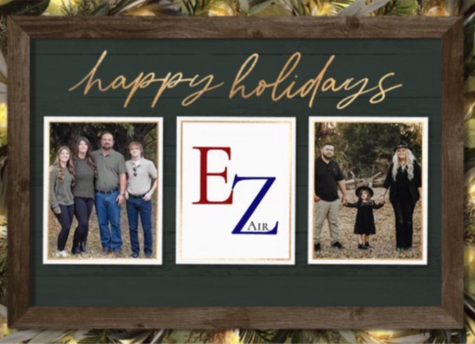 A happy holidays sign with a picture of a family