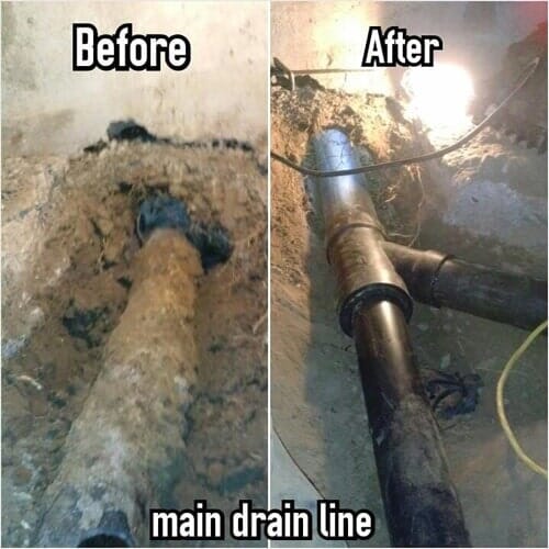 Main Drain Line Before and After — Long Beach, CA — Long Beach Plumbing Company