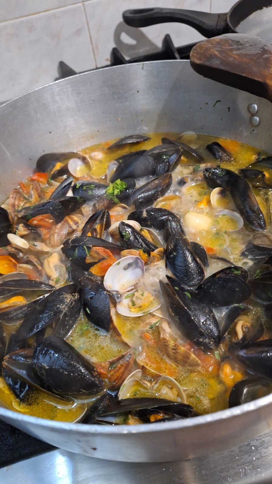 Una pianta in vaso è appoggiata su un tavolo di legno.