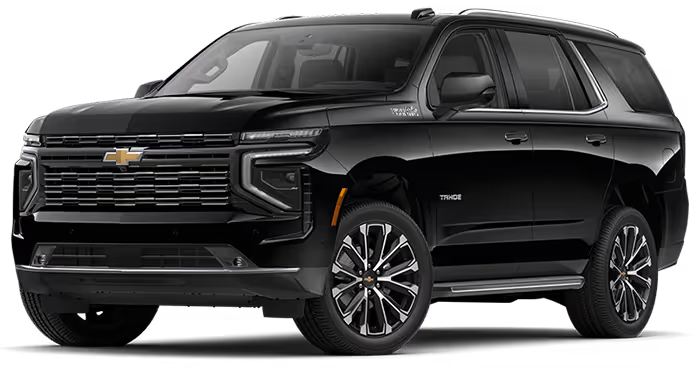 A black chevrolet suburban is parked on a white background.