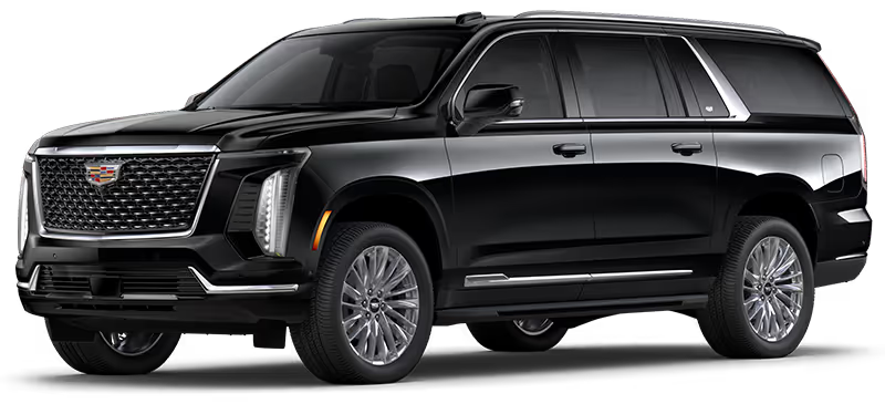 A black cadillac escalade is shown on a white background.