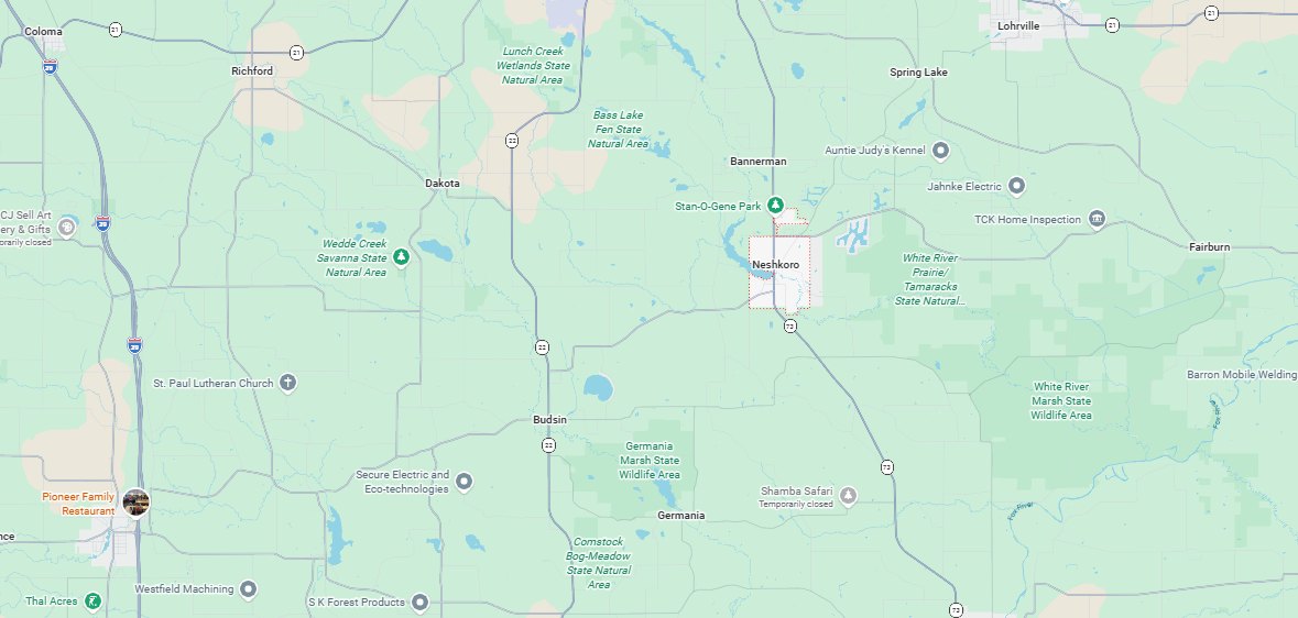 A digital map centered on Bellevue, Nebraska, showing roads, regional parks, and surrounding towns.