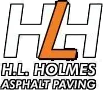 HL Holmes Asphalt Paving Logo for H.L. Holmes Asphalt Paving featuring a large orange letter L centered between two white letters H.