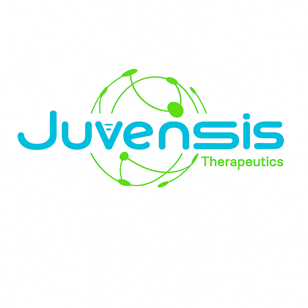 Logo of Juvensis Therapeutics, with a green sphere-like design around the company name. Text includes “Therapeutics”.