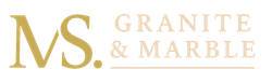 Gold "MS. MS." stacked text above "GRANITE & MARBLE" in light brown.