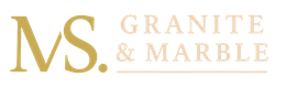 Gold "MS. MS." stacked text above "GRANITE & MARBLE" in light brown.