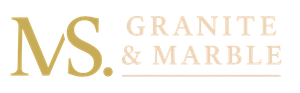 Gold "MS. MS." stacked text above "GRANITE & MARBLE" in light brown.
