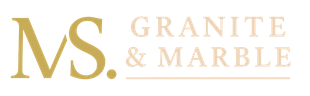 Gold "MS. MS." stacked text above "GRANITE & MARBLE" in light brown.