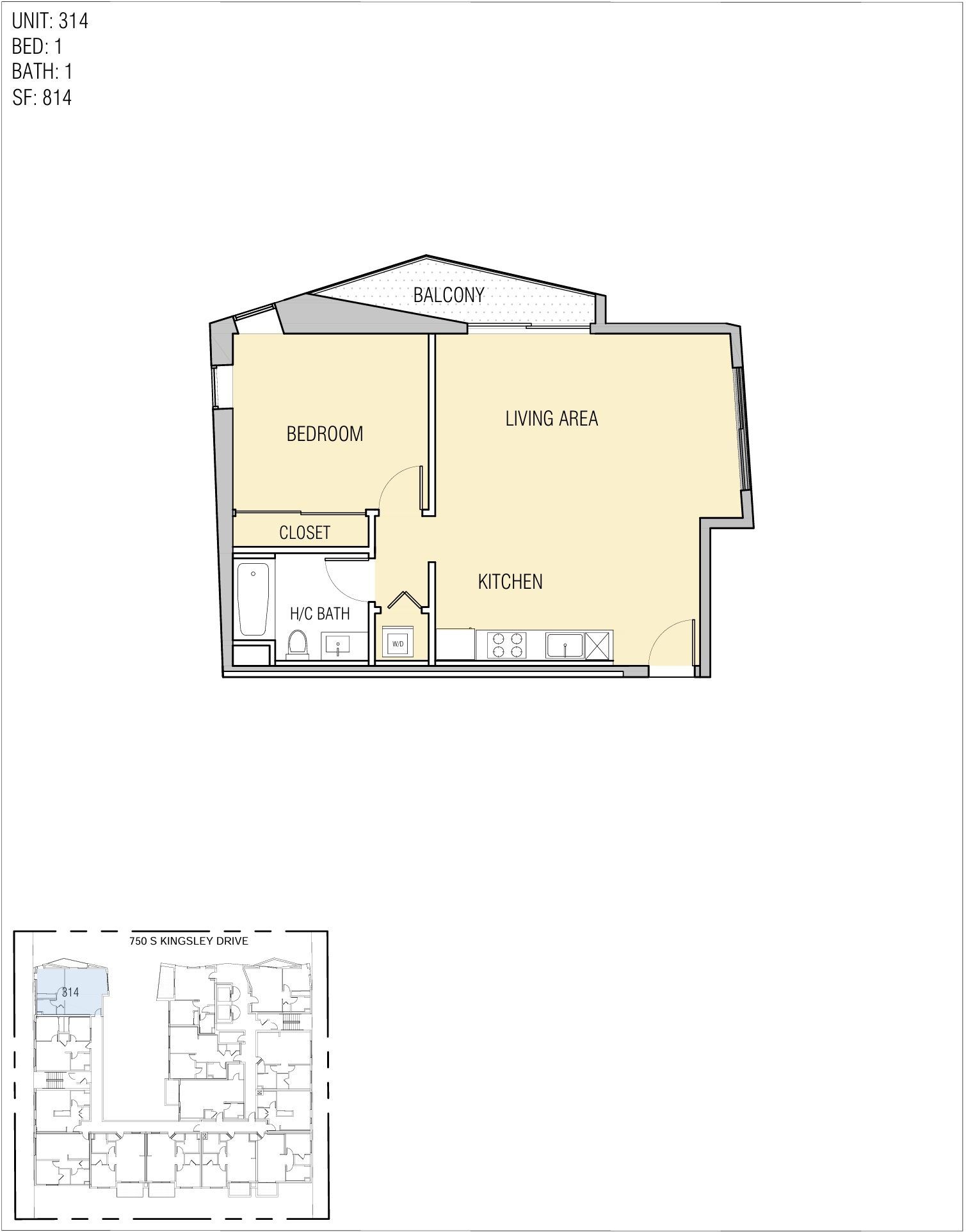 Floor plan of a residence: bedrooms, living area, kitchen, bathroom, and a balcony.