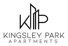 Logo for Kingsley Park Apartments: stylized "KP" with skyscraper icon above text.