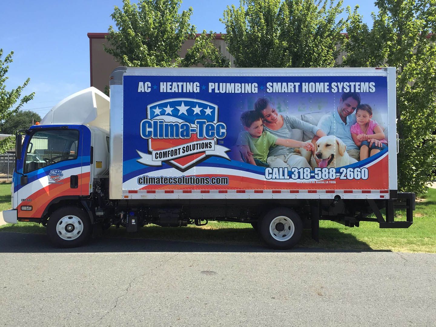 A truck that says clima tec on the side of it