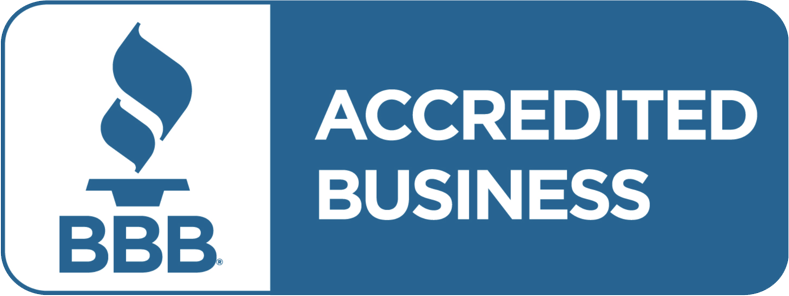 A blue sign that says accredited business on it.