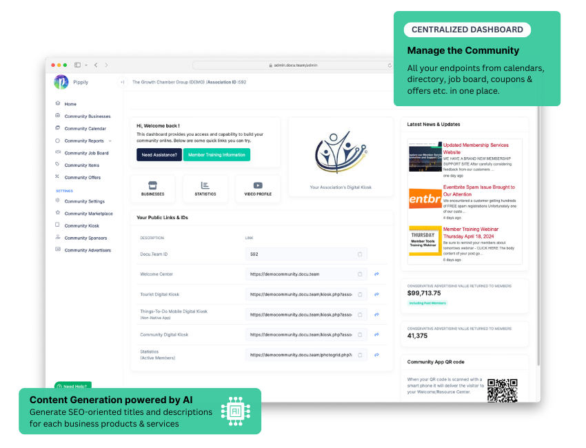 A computer screen with a dashboard that says manage the community