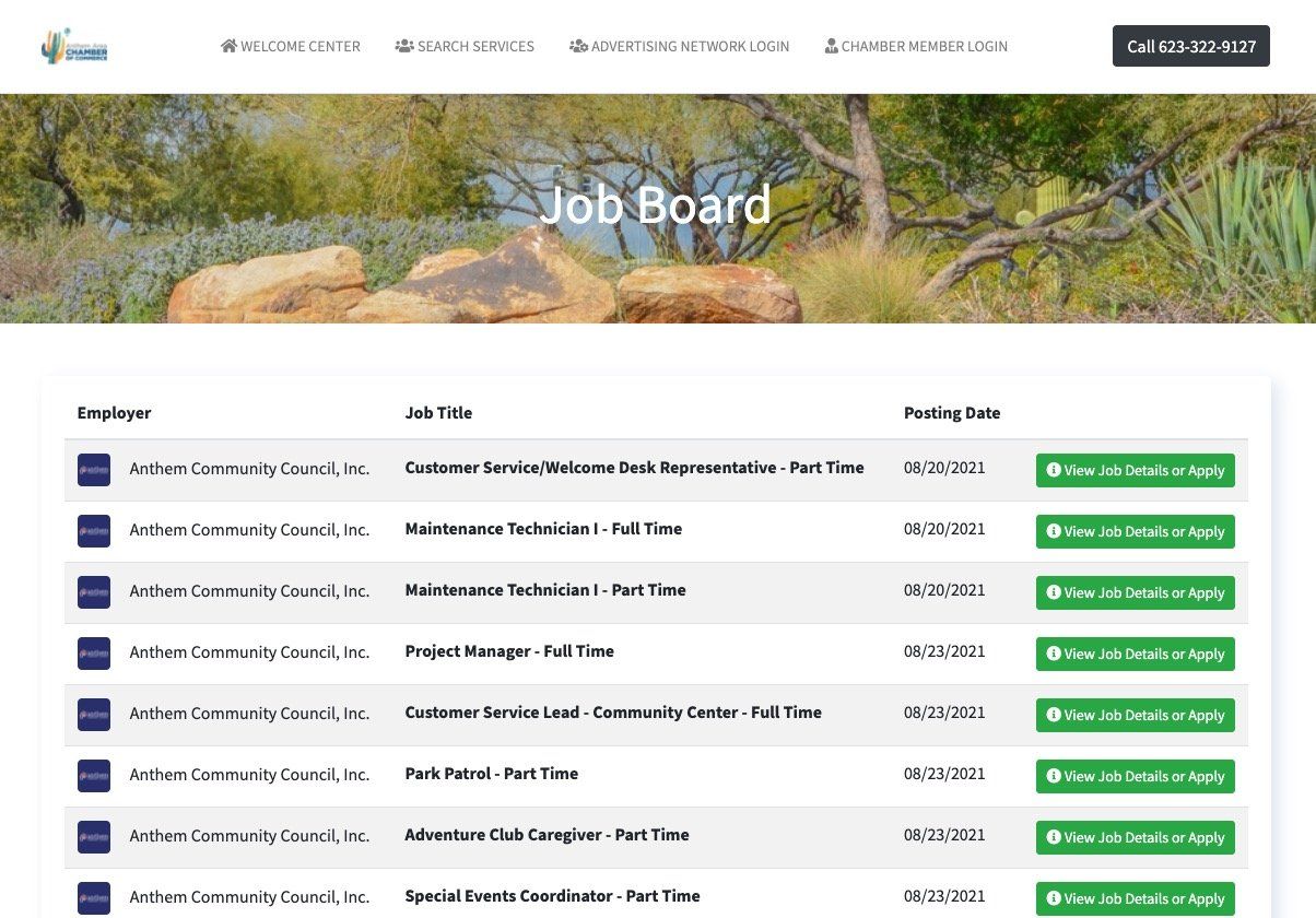 A screenshot of a job board on a website.