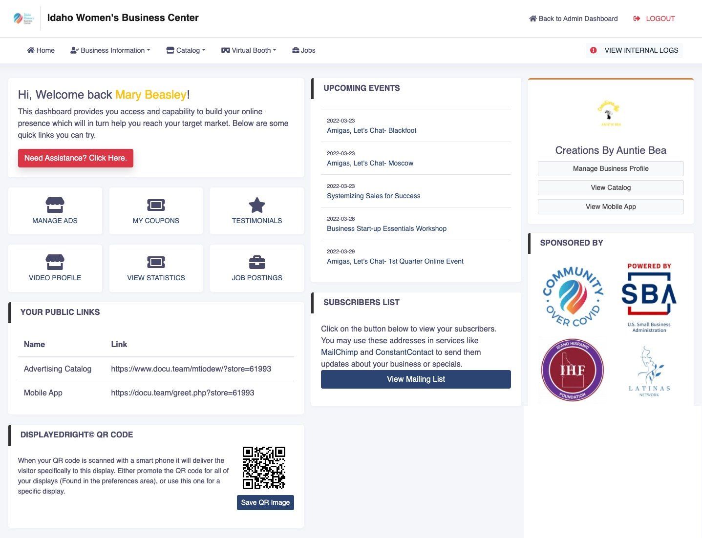 A screenshot of a website with a qr code on it.