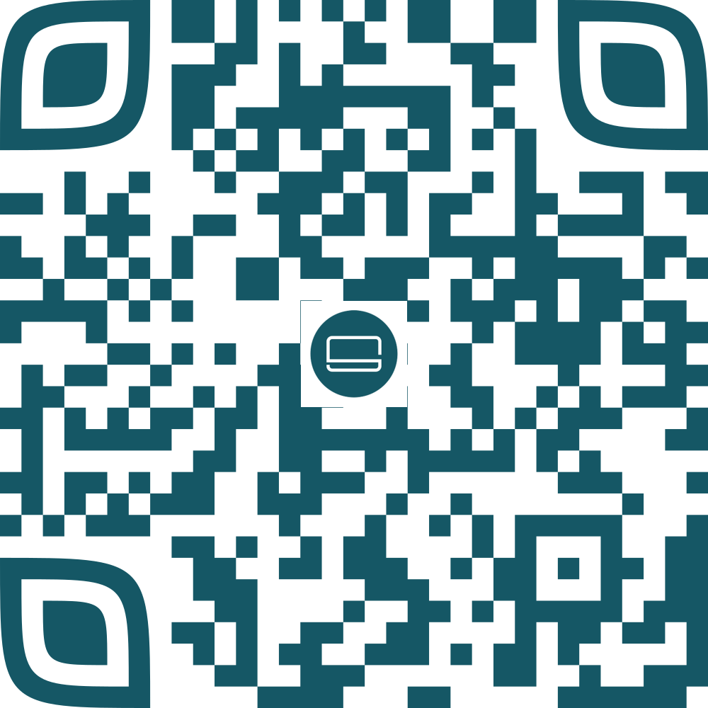 A blue and white qr code with a circle in the middle.