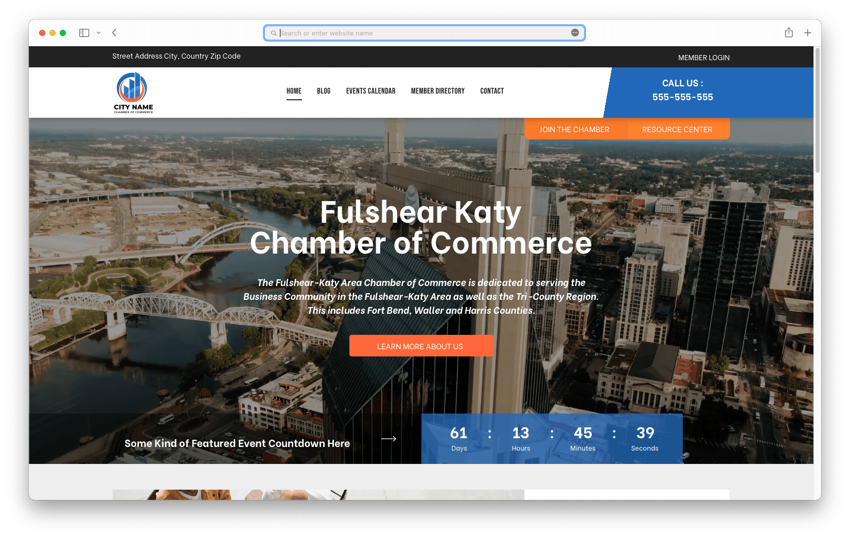 A screenshot of the fulshear katy chamber of commerce website.