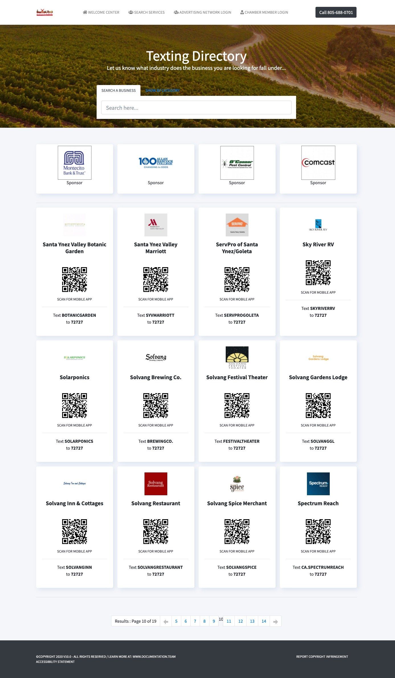 A screenshot of a website with a picture of a vineyard on it.