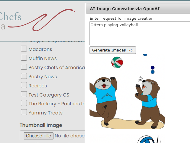 Two otters are playing volleyball on a website called chefs