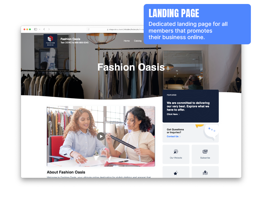 A landing page for fashion oasis , a dedicated landing page for all members that promotes their business online.