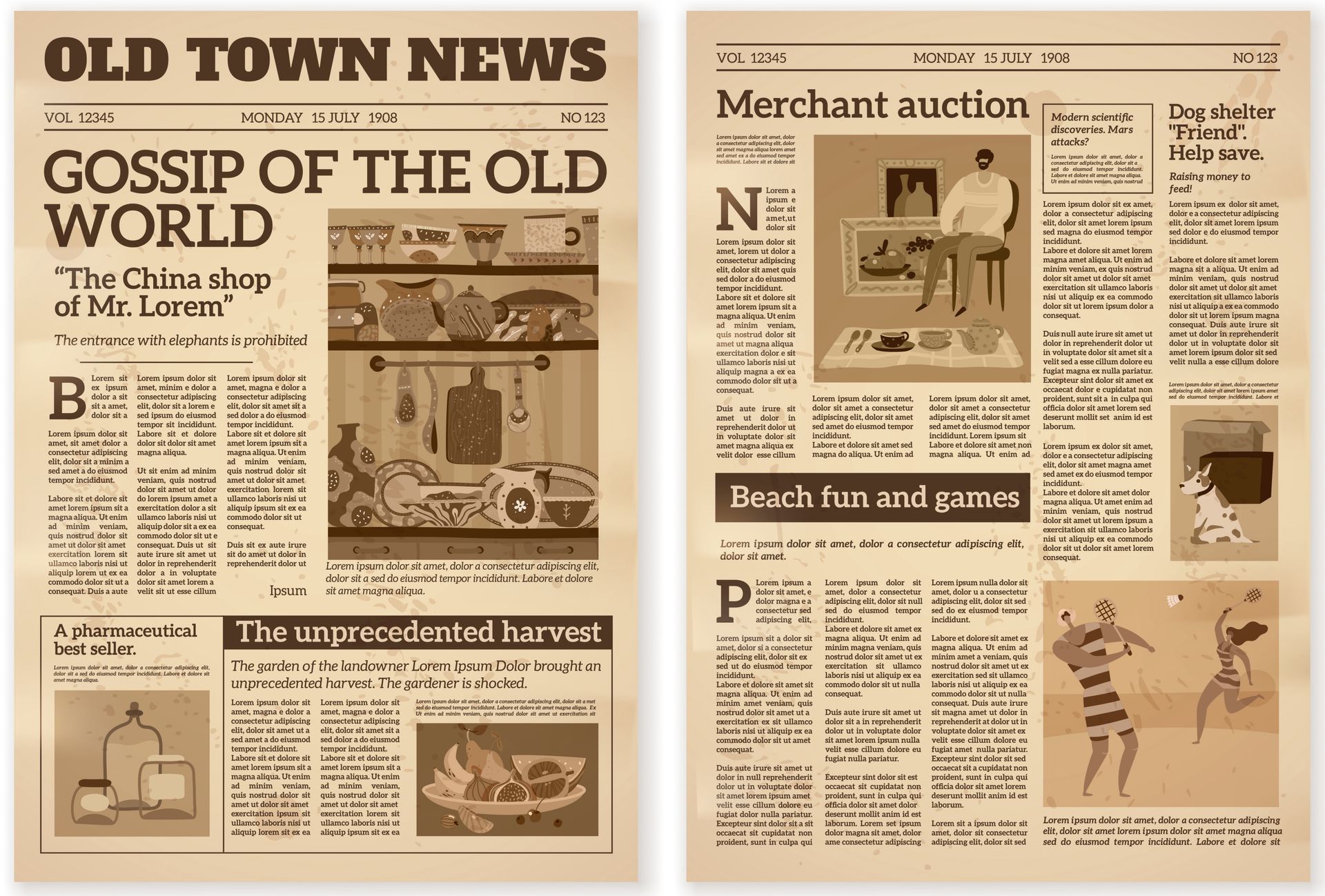 An old town news newspaper with a gossip of the old world article