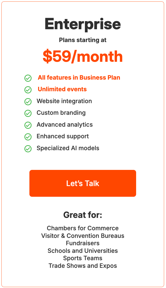 A screenshot of a website that says enterprise for $ 59 / month.