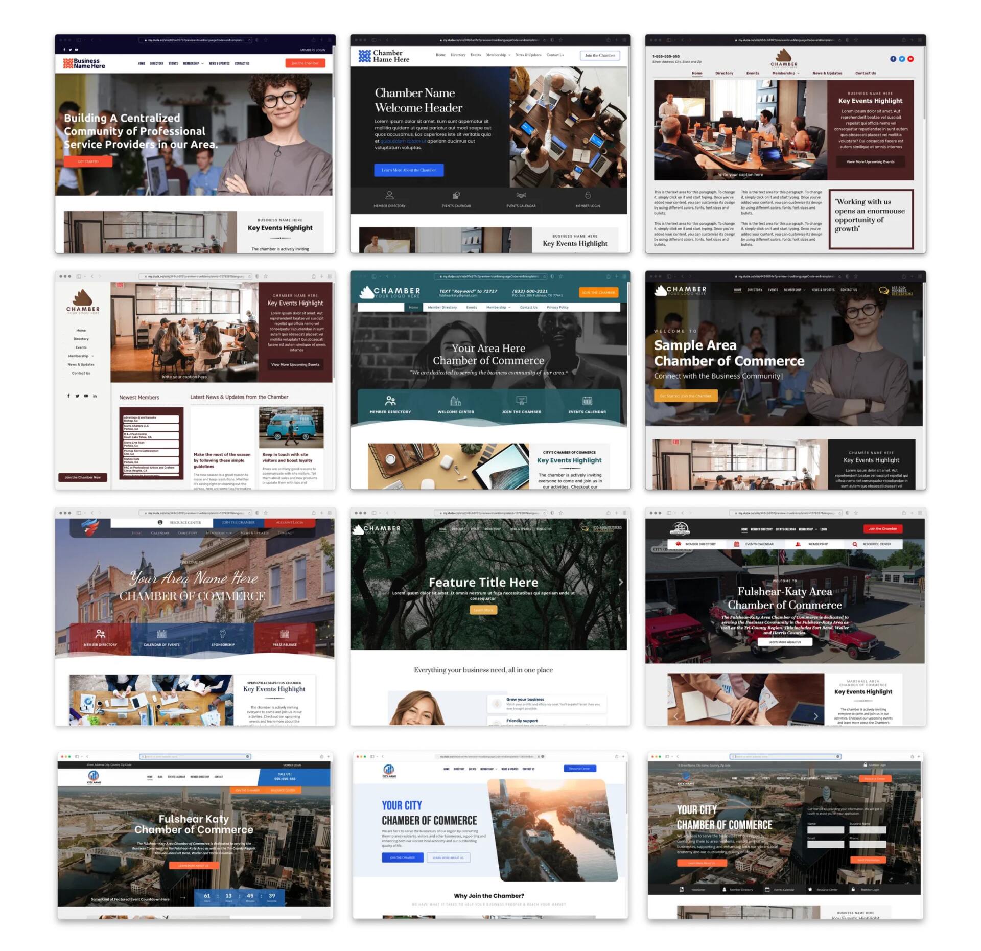 A bunch of different websites are displayed on a white background