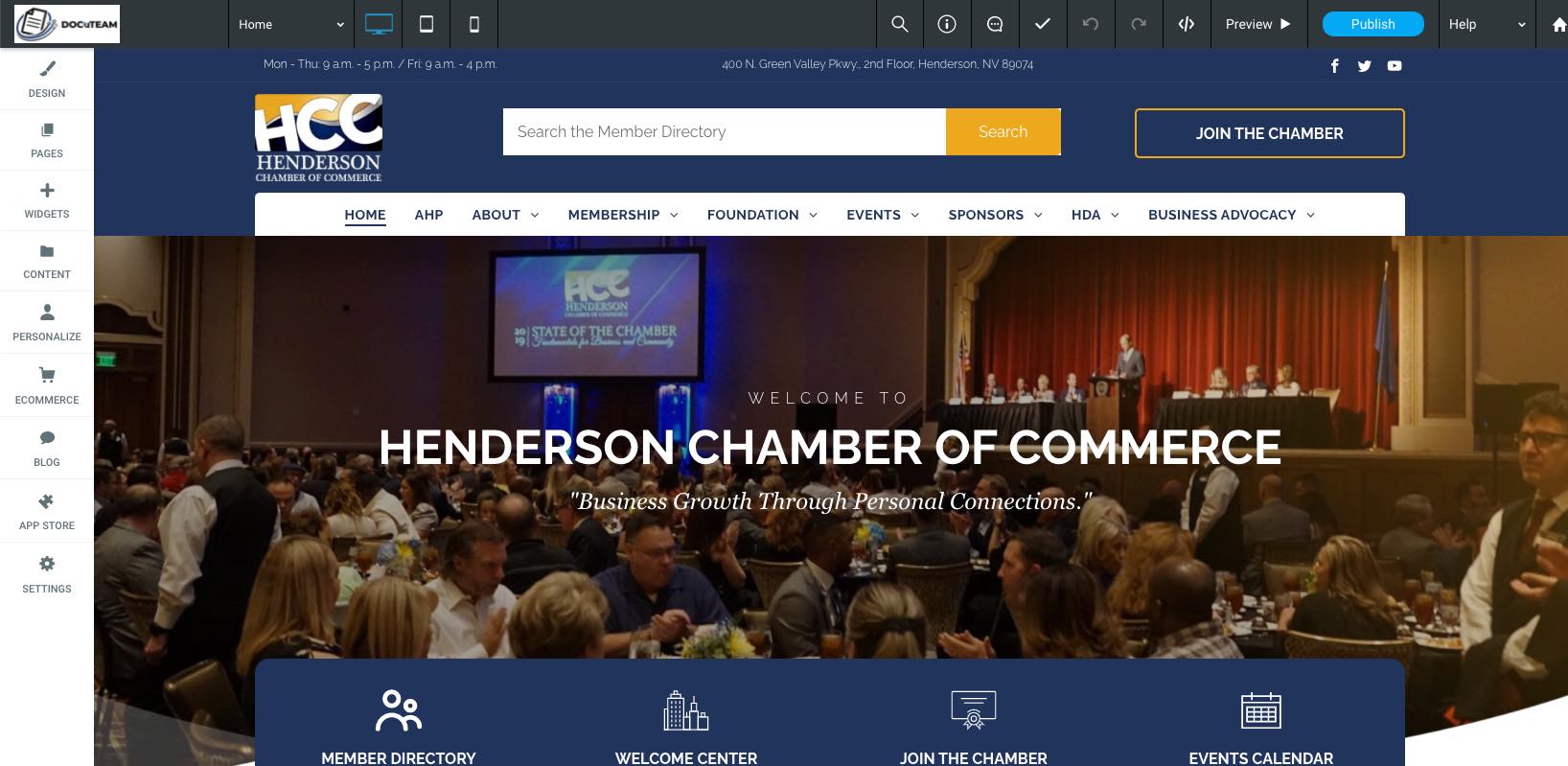 A screenshot of the henderson chamber of commerce website.