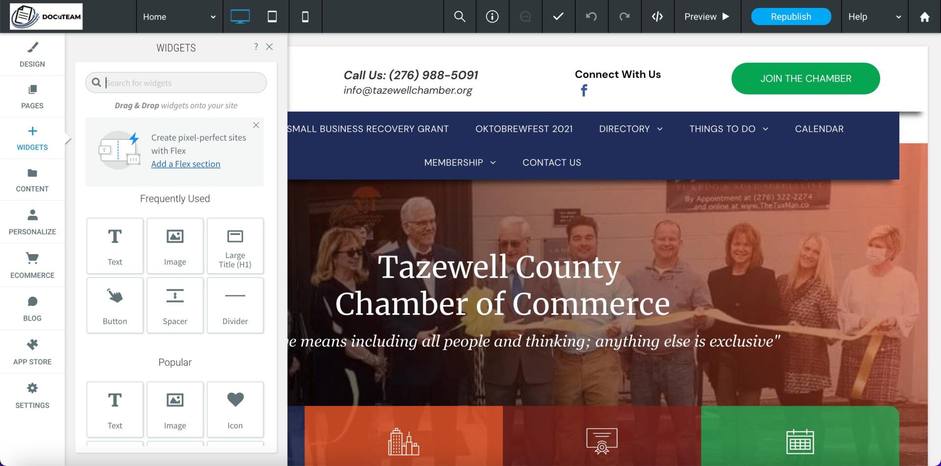 A screenshot of a tazewell county chamber of commerce website.