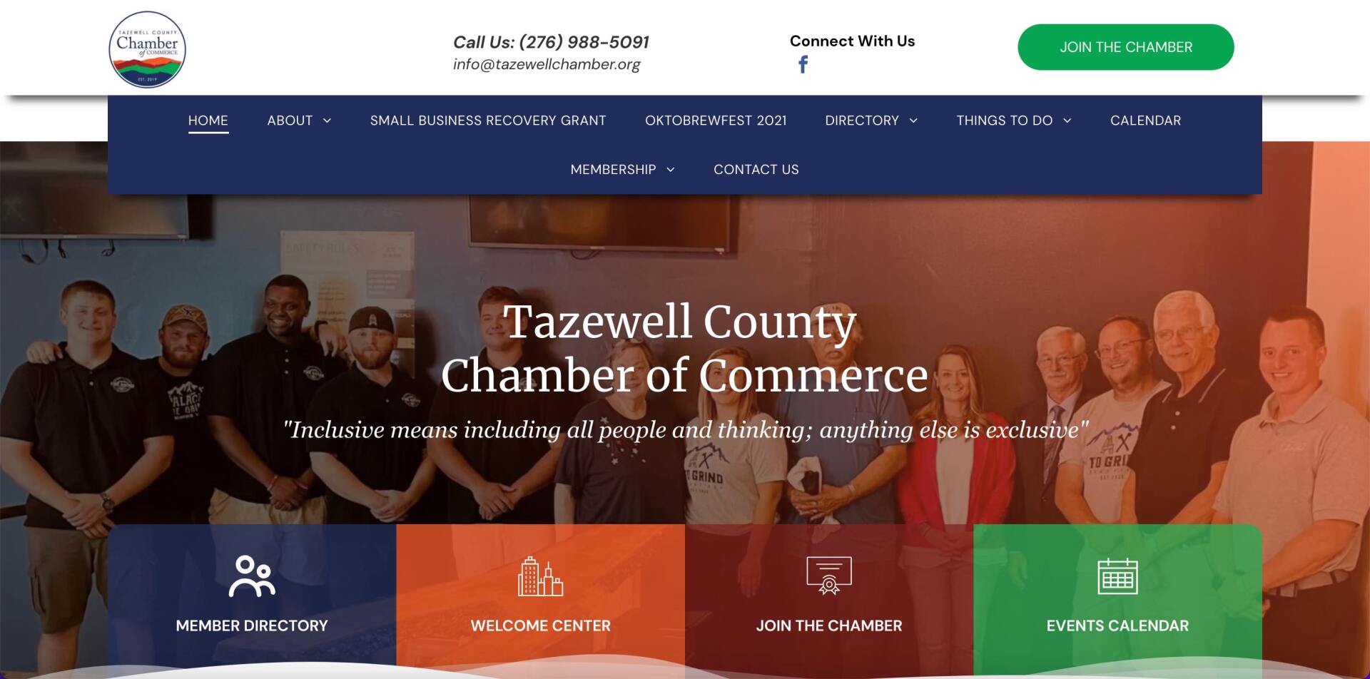 The website for the azewell county chamber of commerce shows a group of people standing next to each other.