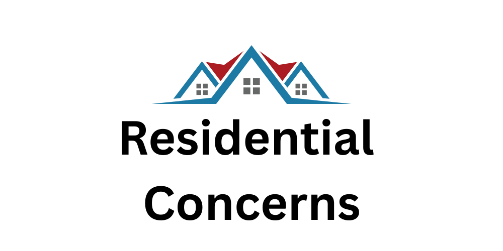 Logo with three stylized house roofs; text reads "Residential Concerns".