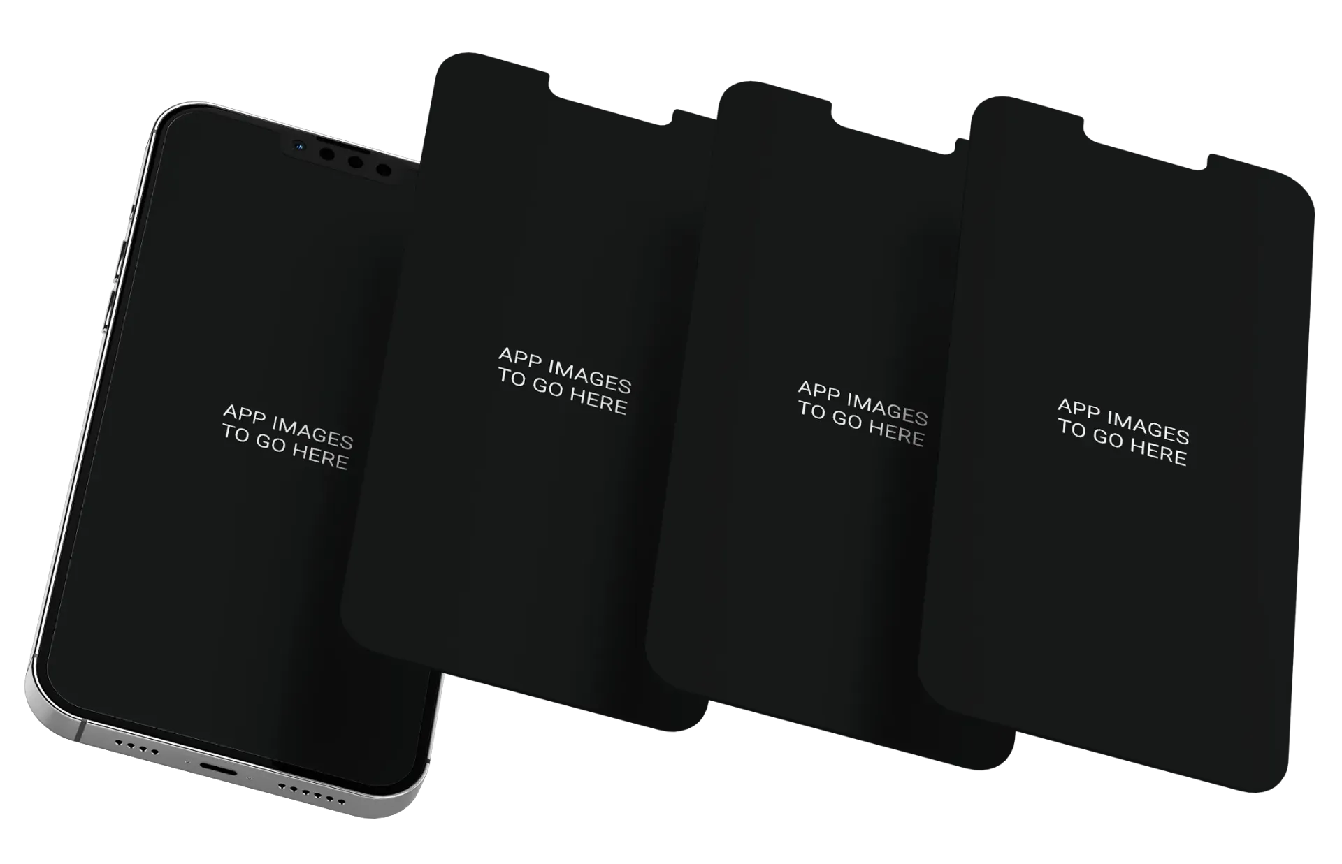 Four black rectangular phone cases. The first shows a phone.