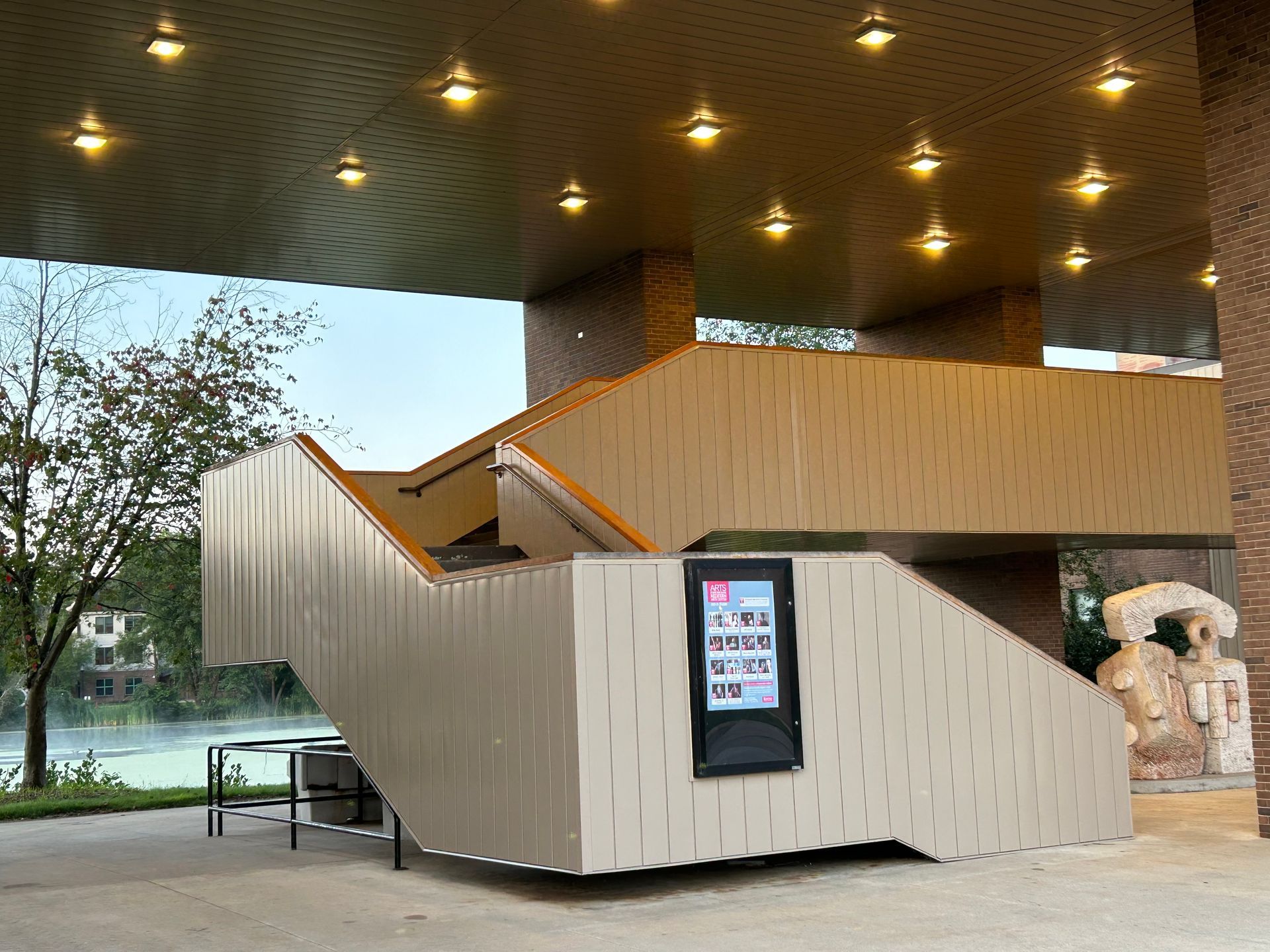 A building with stairs and a sign that says ' a ' on it